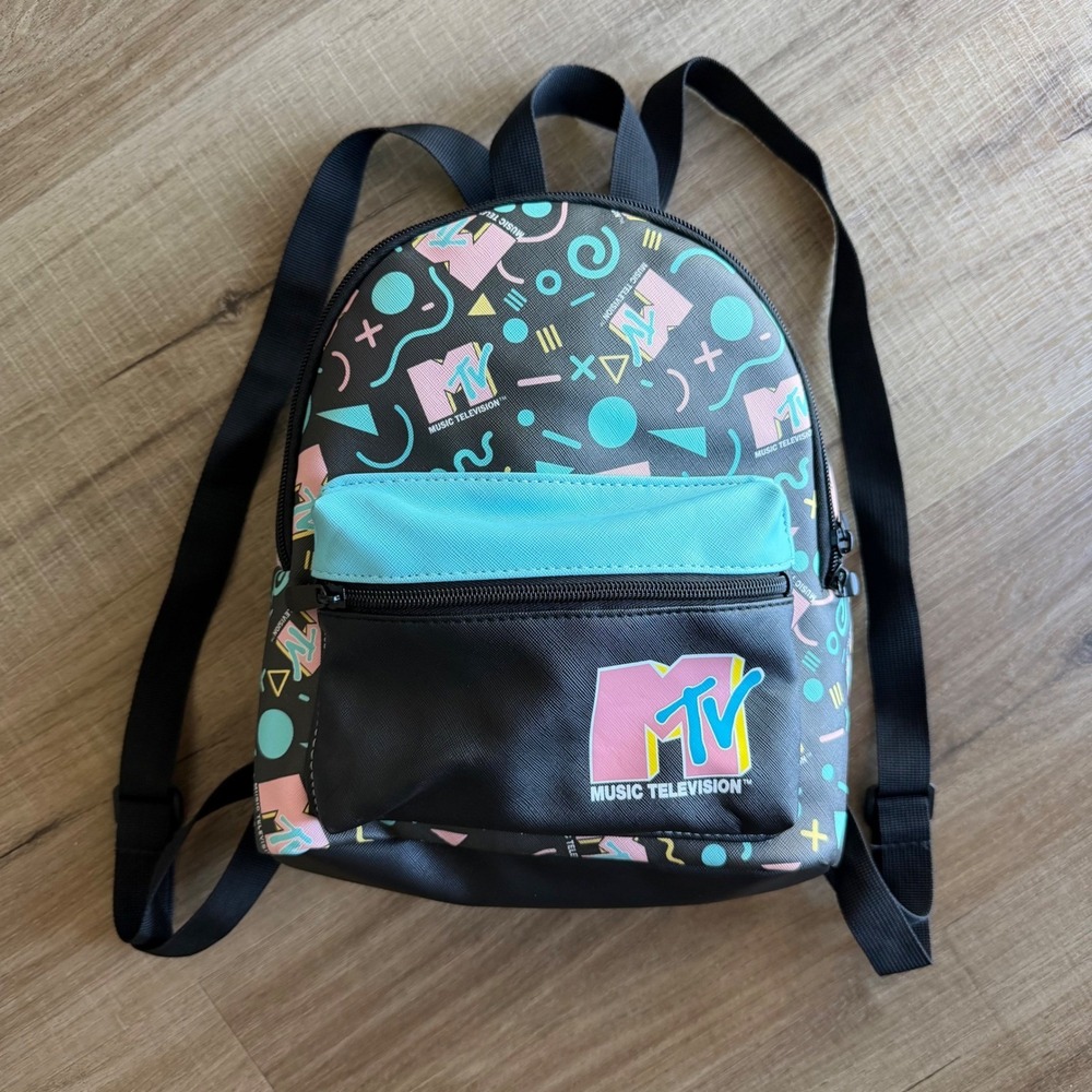 MTV Music Television Mini Backpack Black 90s Retro Geometric Print 2021 RN115665
